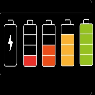 Imagen de 5 íconos de pilas que coloreadas proporcionalmente al porcentaje de carga que represetan del 0 al 100 % de carga
