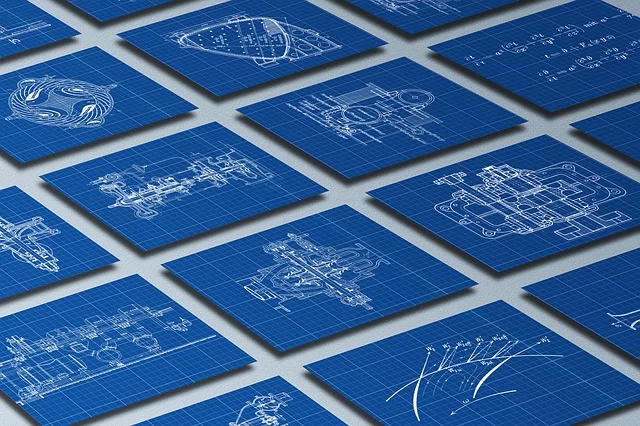 Composición de varios planos de diseños en color azul